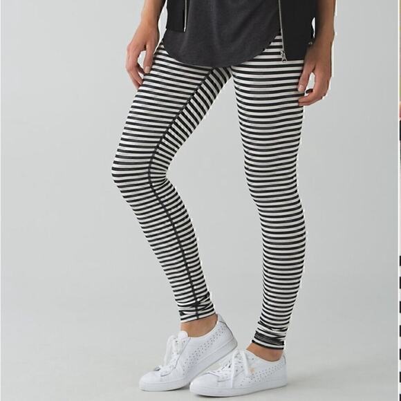 Lululemon Wunder Under Pant - Narrow Bold Stripe Black Angel Wing Grapefruit 2 - Picture 1 of 10